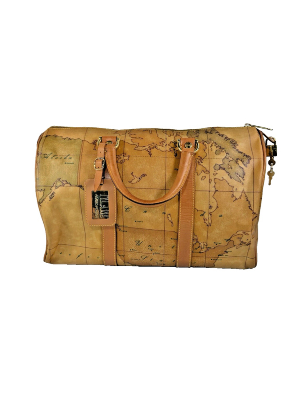 Vintage ALVIERO MARTINI 1A CLASSE Geo Map Duffle Italy large